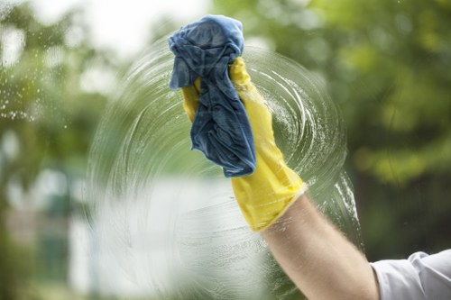 Professional cleaner wearing PPE during a cleaning task
