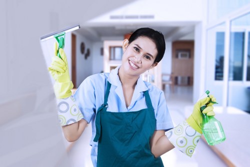 Cleaner managing equipment safely in a work area